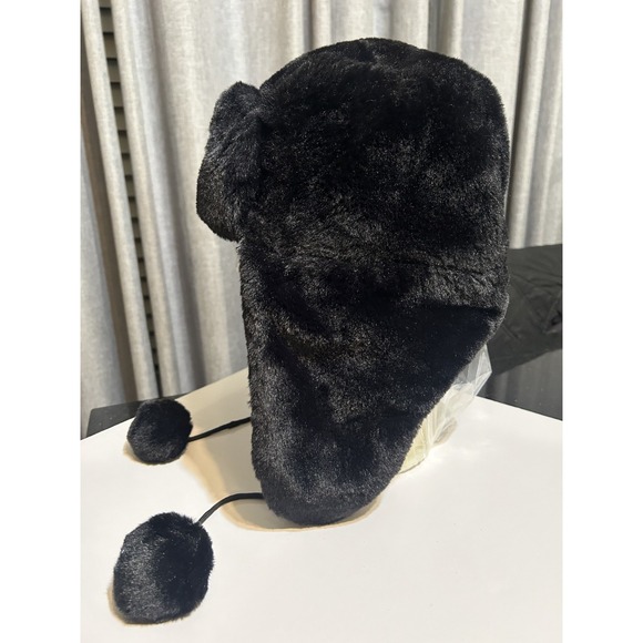 NWT Ed Hardy Unisex Trapper Hat Black Faux Fur Pompoms Graphic Love Kills Skull - Picture 3 of 7